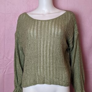 Urban Outfitters Green Knit Wide Neck Long Sleeve Tie Wrist Top size Small